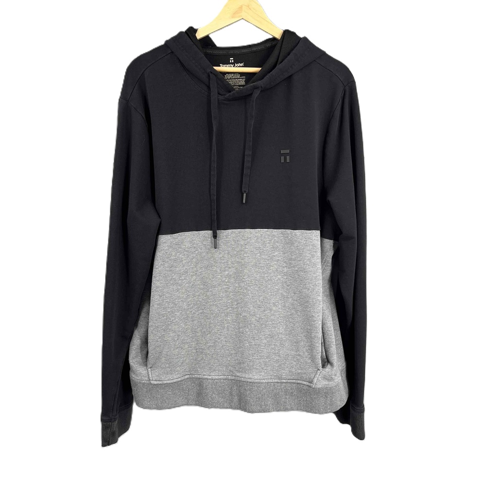Tommy John Hoodie Black‎ Gray Colorblock Pullover Go Anywhere Size Large